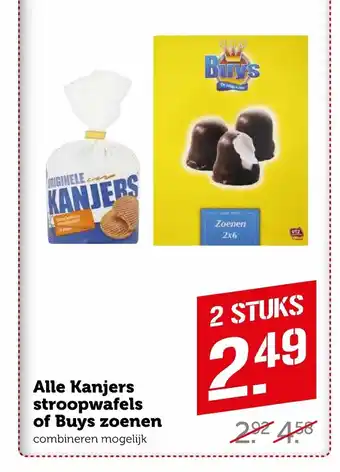 Coop Alle Kanjers Stroopwafels of Buys Zoenen 2 stuks aanbieding