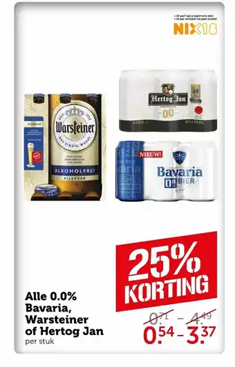 Coop Alle 0.0% Bavaria, Warsteiner of Hertog Jan per stuk aanbieding