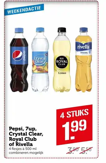 Coop Pepsi, 7up, Crystal Clear, Royal Club of Rivella 4 stuks aanbieding