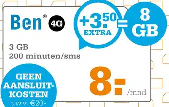 Telecombinatie Ben 3 GB 200 minuten/sms aanbieding