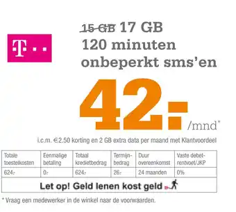 Telecombinatie Samsung Galaxy S21 T-mobile 17GB 120 minuten onbeperkt sms'en aanbieding