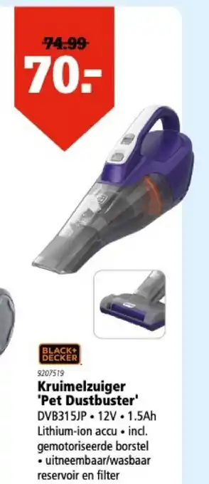 Marskramer Black+Decker Kruimelzuiger Pet Dustbuster | DVB315JP aanbieding