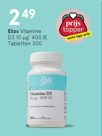 Etos Etos Vitamine D3 10 µg 400 IE Tabletten 300 aanbieding