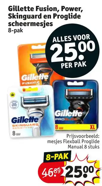 Kruidvat Gillette Fusion, Power, Skinguard en Proglide scheermesjes 8-pak aanbieding