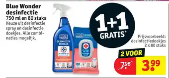 Kruidvat Blue Wonder desinfectie 750 ml en 80 stuks aanbieding