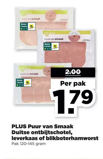 PLUS PLUS Puur van Smaak Duitse ontbijtschotel, leverkaas of blikboterhamworst aanbieding