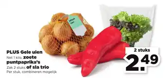 PLUS Gele uien, zoete puntpaprika's of sla trio aanbieding