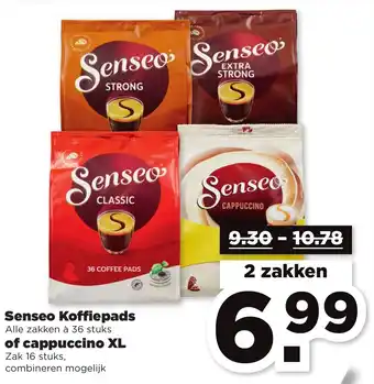 PLUS Senseo Koffiepads of cappuccino XL 2zakken aanbieding