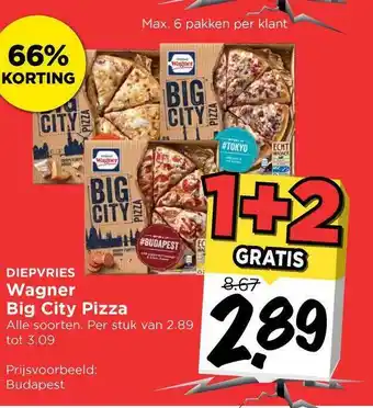 Vomar Voordeelmarkt Wagner Big City Pizza 1+1 Gratis 66% Korting aanbieding