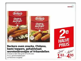 Coop Beckers Oven Snacks, Chileno, Bami Toppers, Gehaktstaaf, Worstenbroodjes Of Frikandellen aanbieding