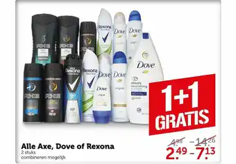 Coop Alle Axe, Dove Of Rexona 1+1 Gratis aanbieding