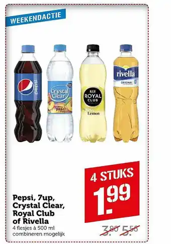 Coop Pepsi, 7Up, Crystal Clear, Royal Club Of Rivella aanbieding