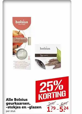 Coop Alle Bolsius Geurkaarsen, -stokjes En -glazen 25% Korting aanbieding