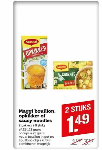 Coop Maggi bouillon, opkikker of saucy noodles aanbieding