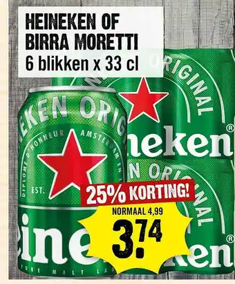 Dirck 3 Heineken Of Birra Moretti 33 cl aanbieding