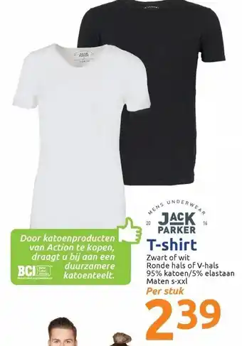 Action Jack Parker T-shirt zwart of wit ronde hals of V-hals aanbieding