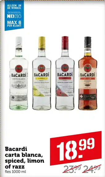 Coop Bacardi carta blanca, spiced, limon of razz aanbieding