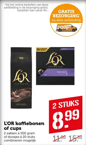 Coop L'OR koffiebonen of cups aanbieding