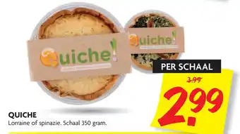 Dekamarkt Quiche Lorraine of spinazie. Schaal 350 gram aanbieding