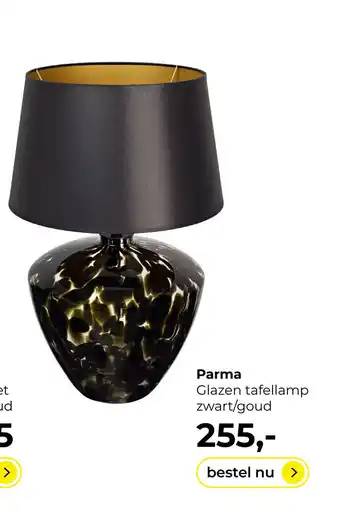 Lampidee Parma - Glazen tafellamp zwart/helder met kap zwart/goud aanbieding