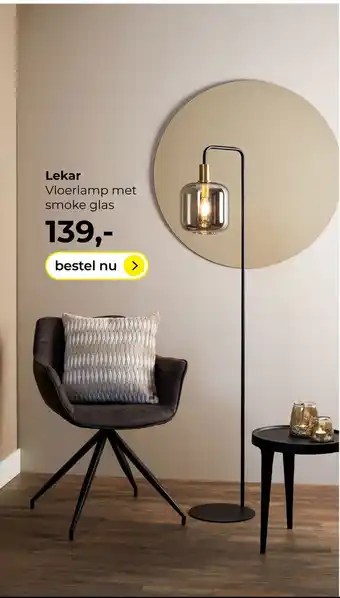 Lampidee Lekar - Vloerlamp 28x155 cm antiek brons + smoke glas aanbieding