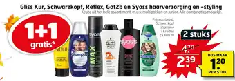 Trekpleister Gliss Kur, Schwarzkopf, Reflex, Got2b en Syoss haarverzorging en -styling aanbieding