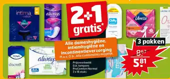 Trekpleister Alle dameshygiene jiene, intiemhygiëne en incontinentieverzorging M.u.v. 0.b.. Alle combinaties mogelijk. aanbieding