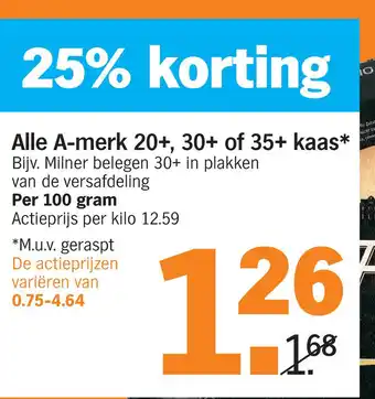 Albert Heijn Alle a-merk 20+, 30+ of 35+ kaas aanbieding