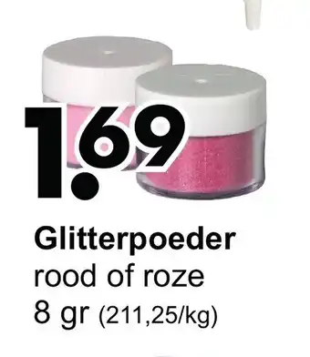 Wibra Glitterpoeder rood of roze 8gr aanbieding