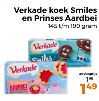 Trekpleister Verkade koek Smiles en Prinses Aardbei 145 t/m 190 gram aanbieding