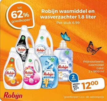 Trekpleister Robijn wasmiddel en wasverzachter 1.8 liter aanbieding