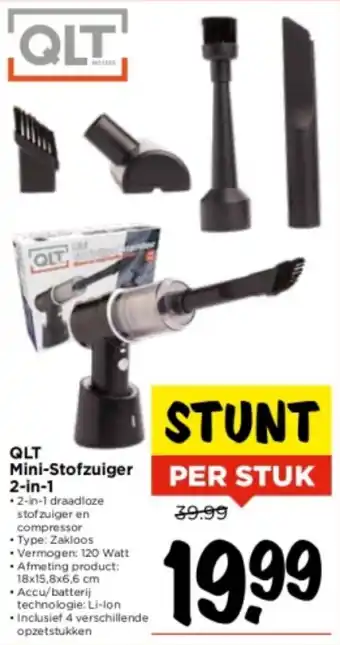 Vomar Voordeelmarkt QLT Mini-Stofzuiger 2-in-1 aanbieding