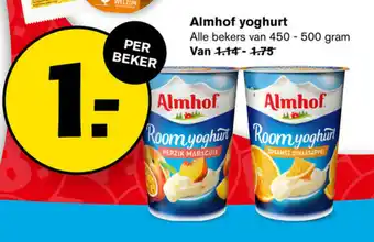 Hoogvliet Almhof Yoghurt 450-500 gram aanbieding