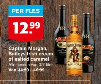 Hoogvliet Captain Morgan, Baileys Irish Cream of Salted Caramel per Fles aanbieding