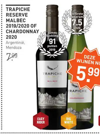 Gall & Gall Trapische Reserve Malbec 2019/2020 of Chardonnay 2020 aanbieding