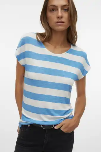 Bol.com Vero Moda T-shirt Vmwide Stripe Sl Top Ga Jrs Noos 10190017 Ibiza Blue/snow White Dames Maat - XS aanbieding