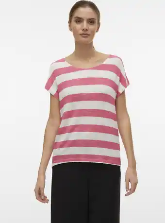 Bol.com Vero Moda T-shirt Vmwide Stripe Sl Top Ga Jrs Noos 10190017 Raspberry Sorbet/snow White Dames Maat - M aanbieding