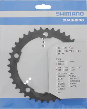 Bol.com Shimano Kettingblad Sora Fc-3503 39t-d 9s 130 Mm Zwart aanbieding