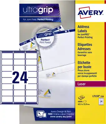 Bol.com Avery etiketten QuickPEEL formaat 635 x 339 mm (b x h) 6.000 stuks 24 per blad aanbieding