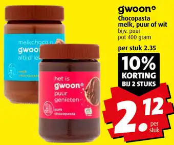 Boni G'woon Chocopasta melk, puur of wit 400g aanbieding