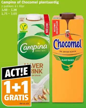 Poiesz Campina of Chocomel plantaardig aanbieding