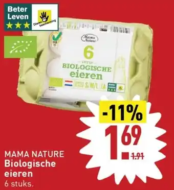 ALDI MAMA NATURE Biologische eieren 6 stuks. aanbieding