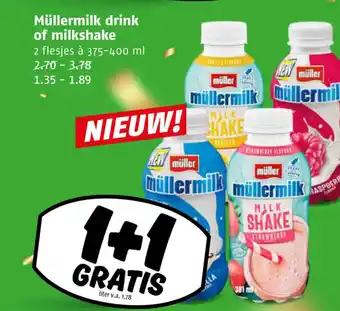 Poiesz Müllermilk drink of milkshake 2 flesjes à 375-400 ml aanbieding