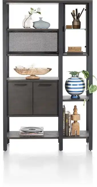 Henders & Hazel Ridgefield, Roomdivider 120 Cm. - 2-Glasdeuren + 4-Deuren + 6-Niches - Castle Antraciet aanbieding