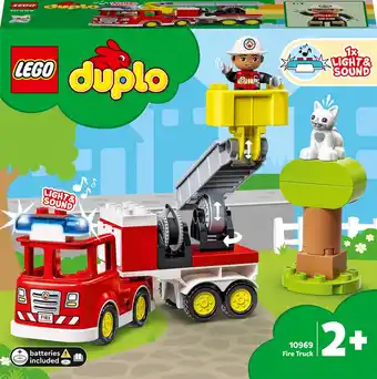 Amazon LEGO DUPLO Town Brandweerauto, Speelgoed Vrachtwagen Set met Zwaailicht en Sirene, Plus Brandweer- en Dieren Figuren, Educati aanbieding