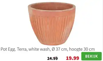 Intratuin Pot Egg. Terra, white wash, Ø 37 cm, hoogte 30 cm aanbieding