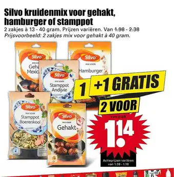 Dirk Silvo kruidenmix voor gehakt, hamburger of stamppot  40 gram aanbieding