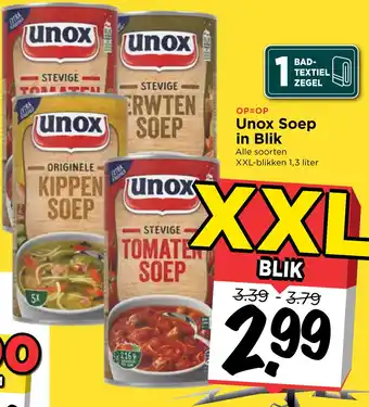 Vomar Voordeelmarkt Unox soep in blik 1,3liter aanbieding