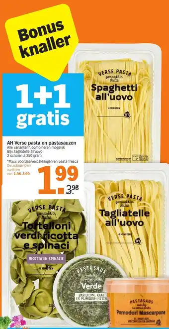 Albert Heijn AH verse pasta en pastasauzen 2*250 gr aanbieding