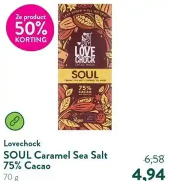 Holland & Barrett Lovechock soul caramel sea salt 75% cacao 70g aanbieding